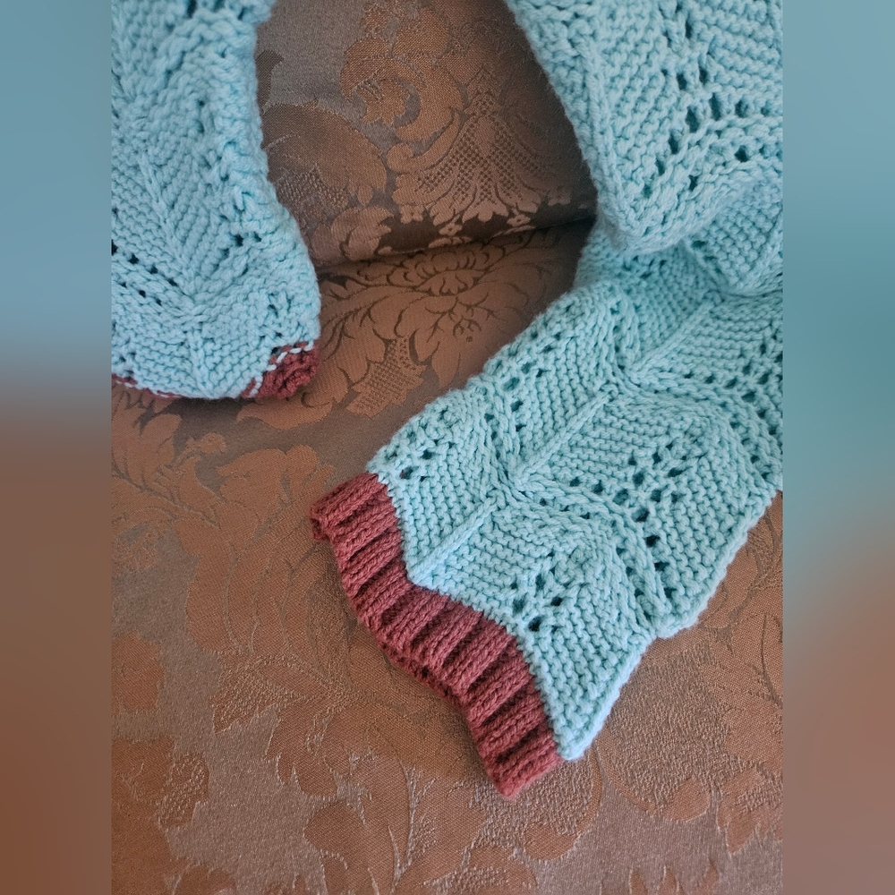 NWOT Urban Outfitters Aqua Open-Knit Sweater with Brown Trim - Picture 11 of 17